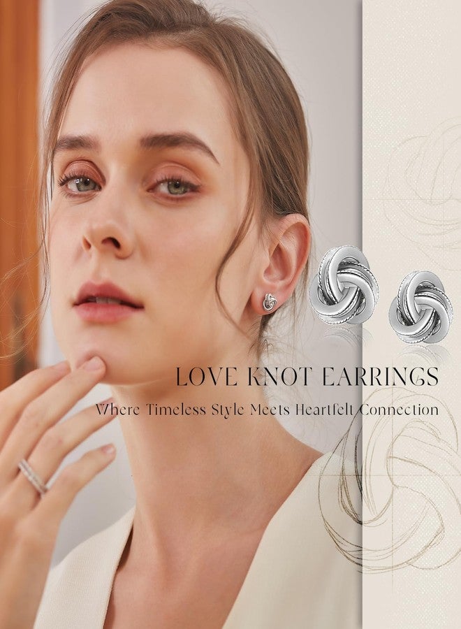 Raneecoco Gold Plated Sterling Silver Studs Love Knot Earrings For Women | Hypoallergenic & Nickle Free Jewelry for Sensitive Ears (8, white-gold-plated-silver) - Image 2